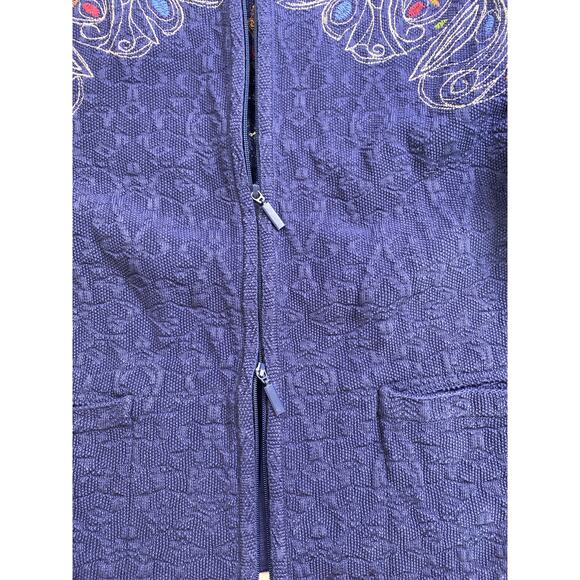 Ivko Embroidered Jacket Cardigan Size 40 L Zip Front Pockets Neckless Pattern - Picture 8 of 11